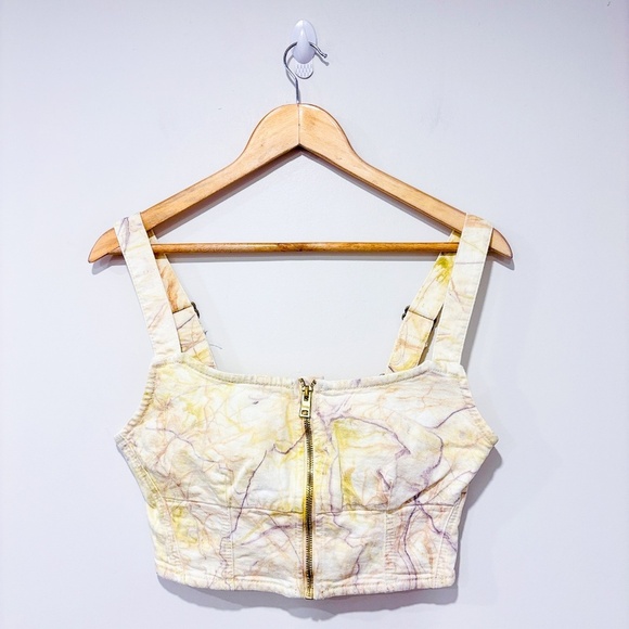 GUESS – Beige & purple marble denim crop top | Zip-front | Size S * - Picture 3 of 10